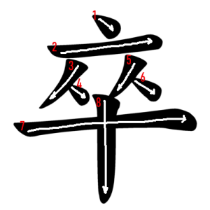 Jouyou Kanji "卒" Stroke Order